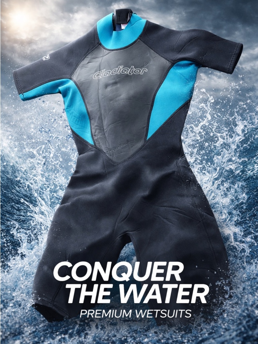 Women's Short-Sleeve Swim Rashguard - Black with Teal Trim New